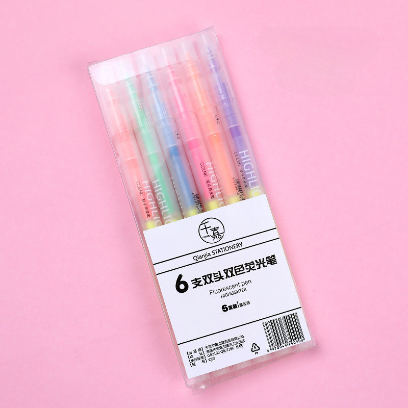 Wholesale Double Ended Plastic Highlighter Set 6pcs